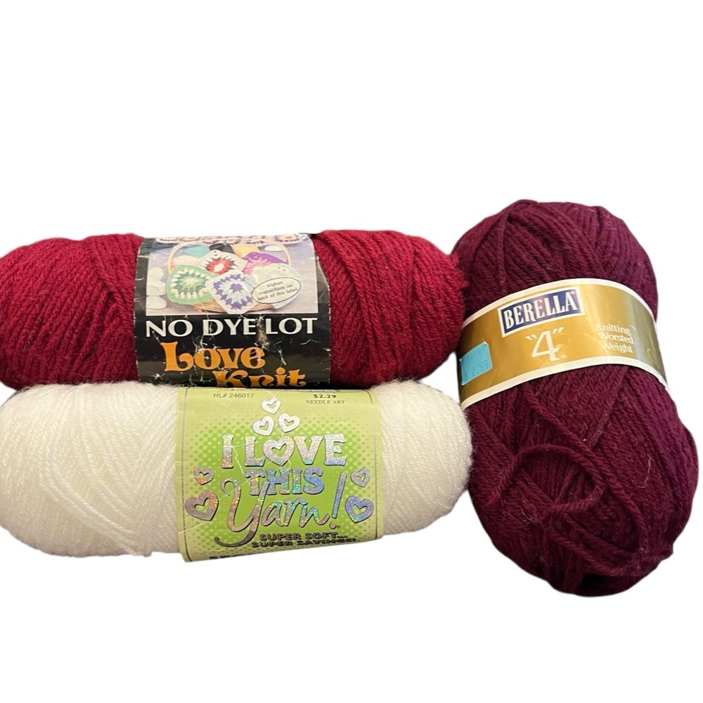 Mixed Lot Of 3 Yarn‎ Skeins New Vintage Love Knit Berella I Love This Yarn